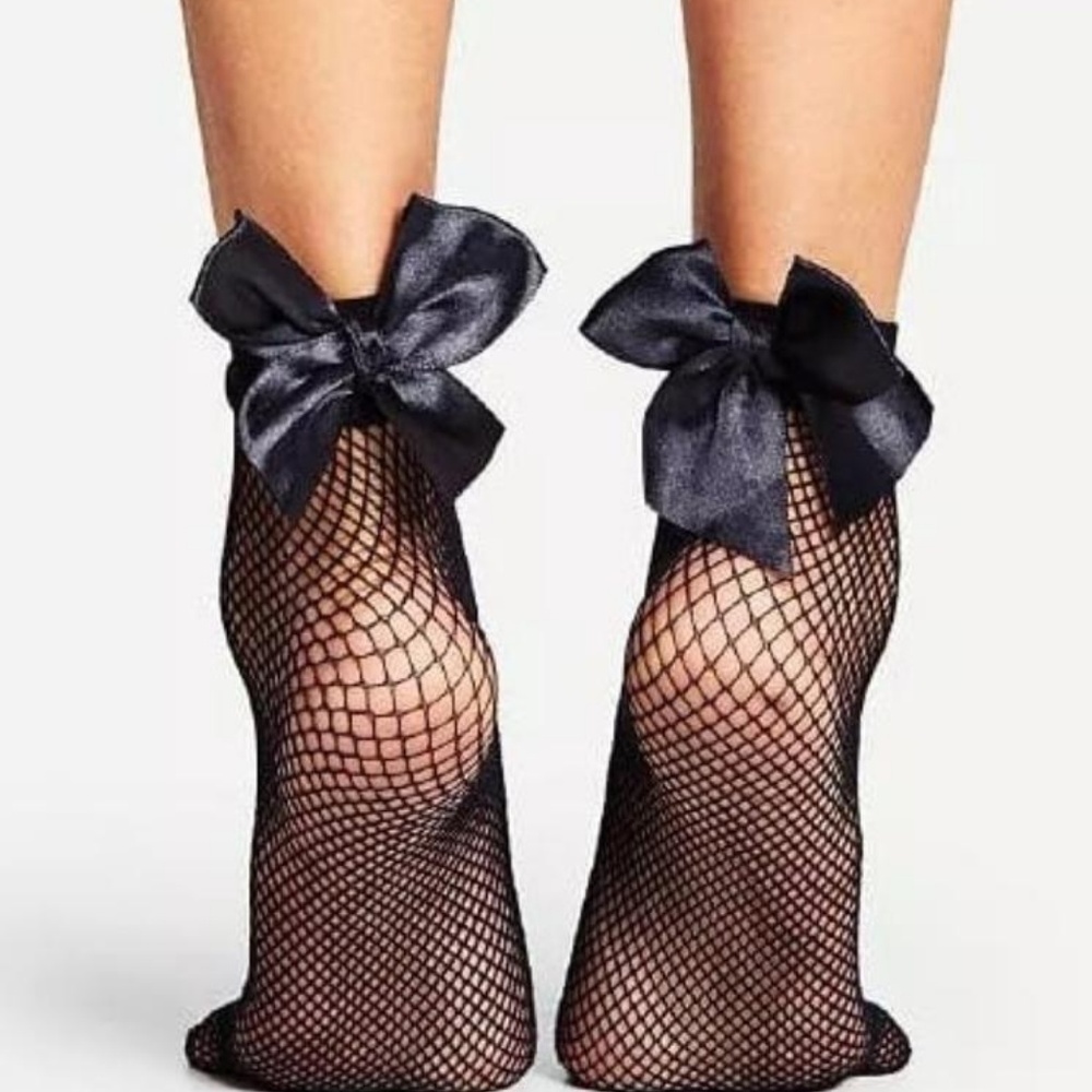 🆕3-PACK♥Black · Gothic Fishnet Bow Socks
